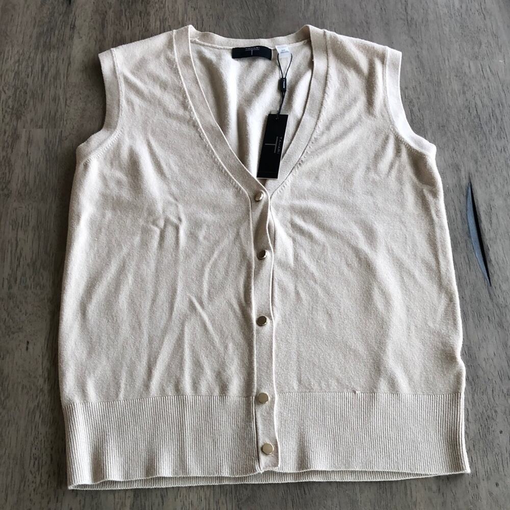 T Tahari Tan Snap Button Sweater Vest - SP